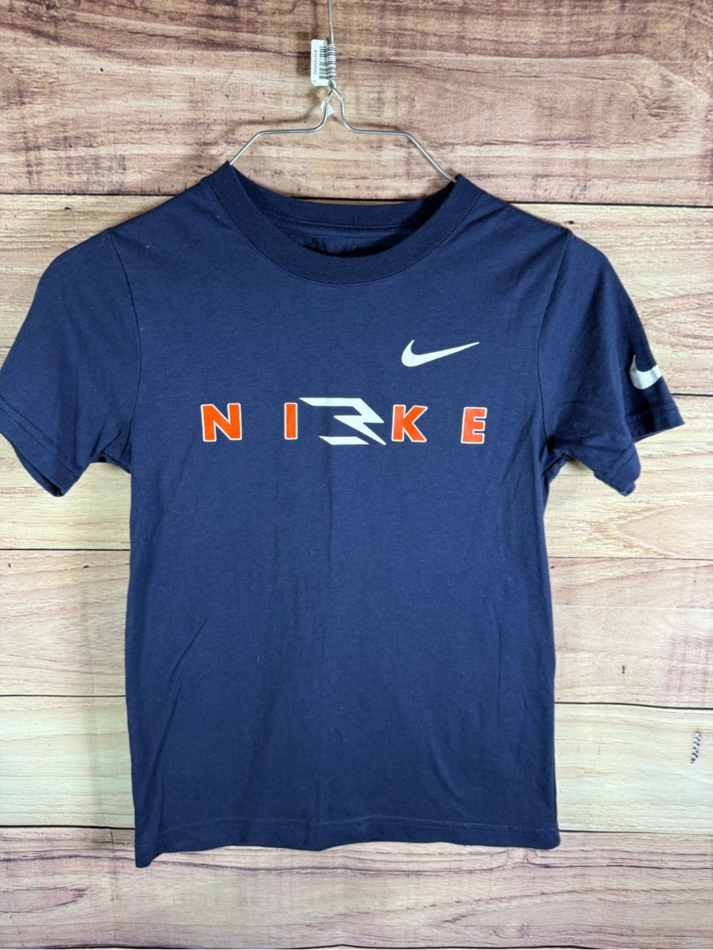 Nike three brand Navy Short Sleeve Tee with Orange and White Logo